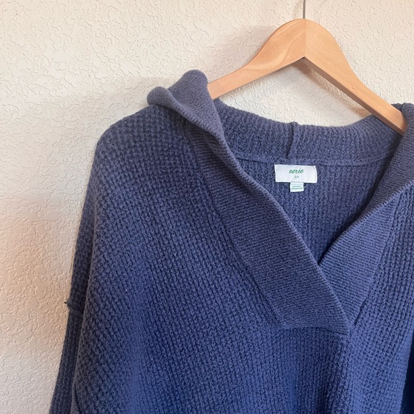 Aerie CozyUp Waffle Sweater Hoodie - Deep Blue - Picture 2 of 9